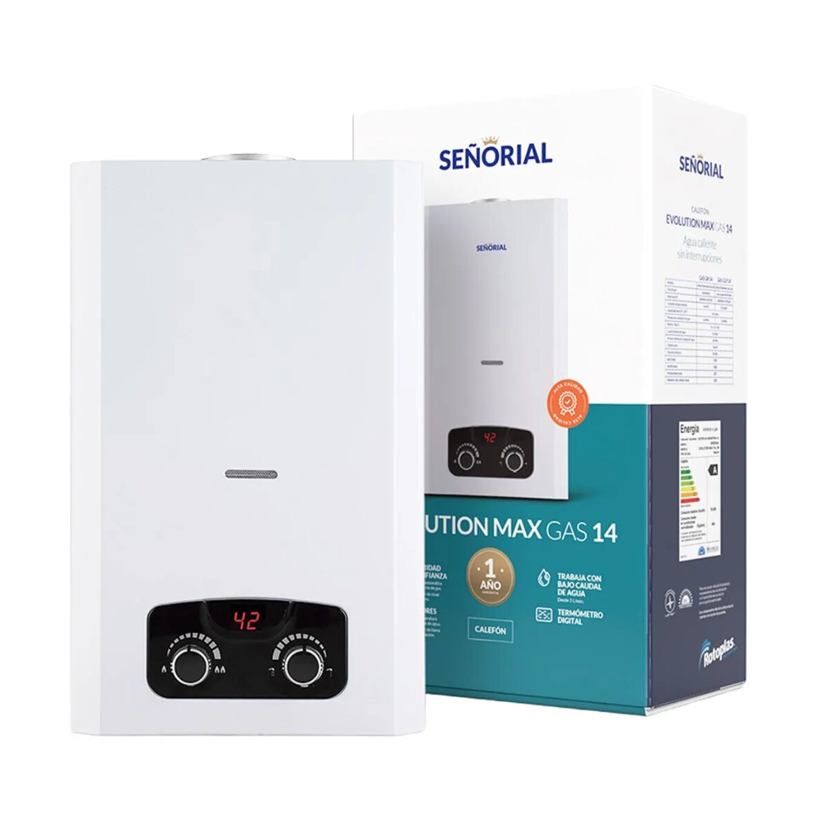 Calefón Señorial Evolution Max C-14GN 14L Gas Natural Blanco-1