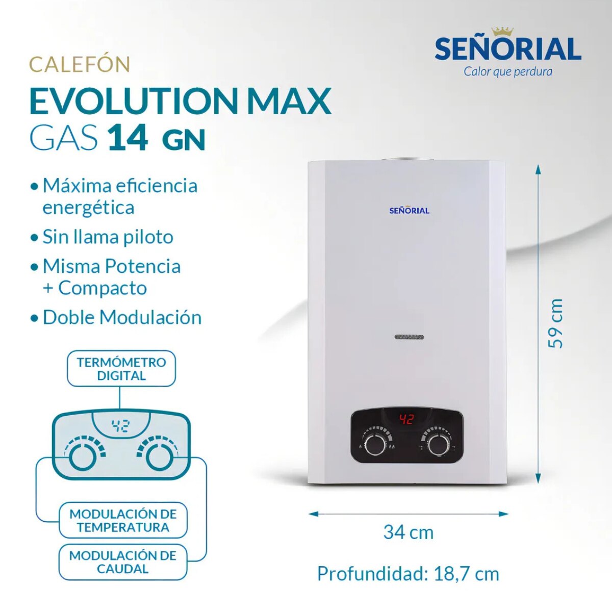 Calefón Señorial Evolution Max C-14GN 14L Gas Natural Blanco-2