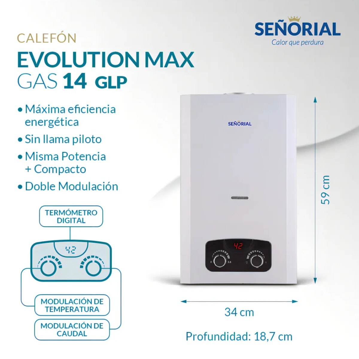 Calefón Señorial Evolution Max C-14GE 14L Gas Licuado Blanco-2