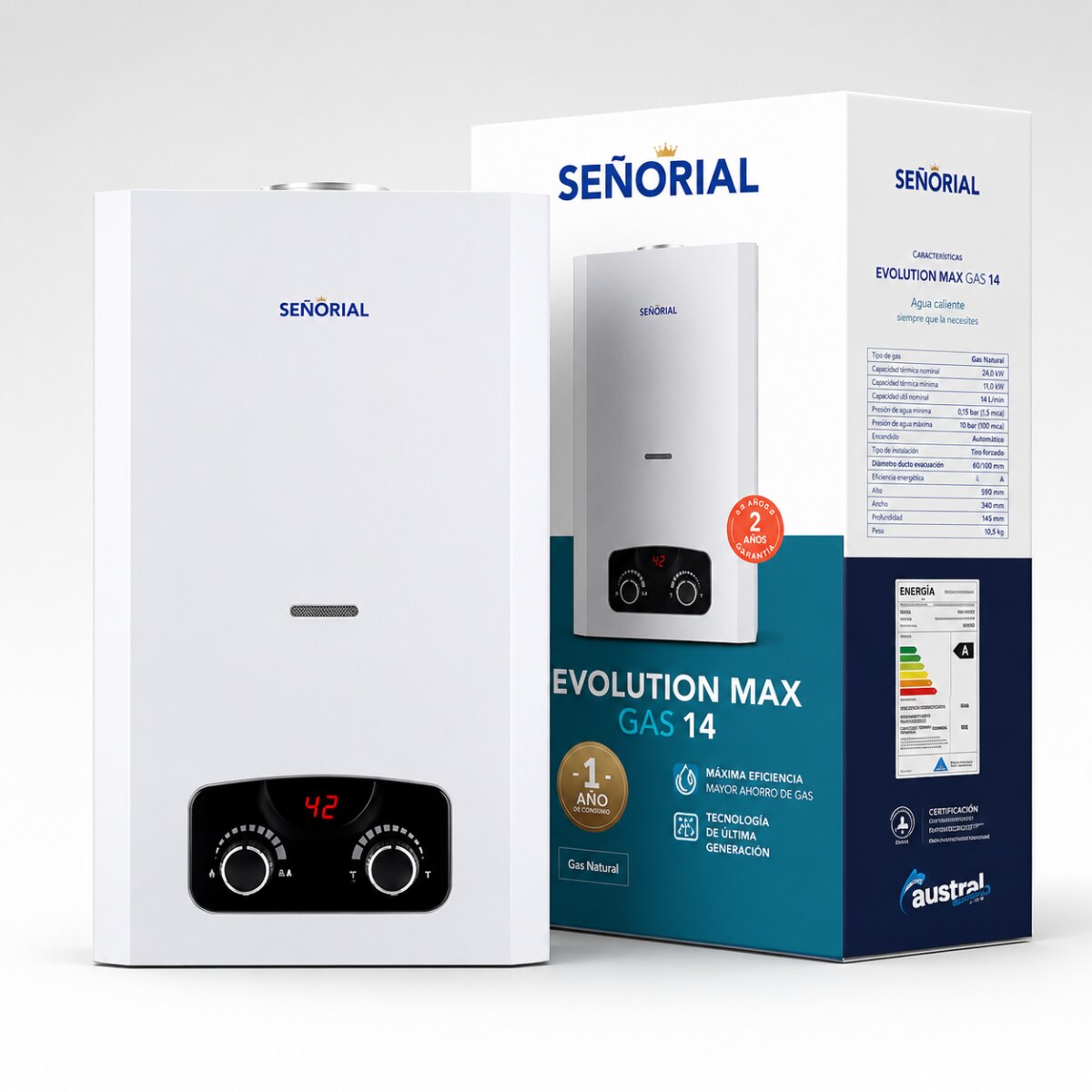 Calefón Señorial Evolution Max C-14GE 14L Gas Licuado Blanco-3
