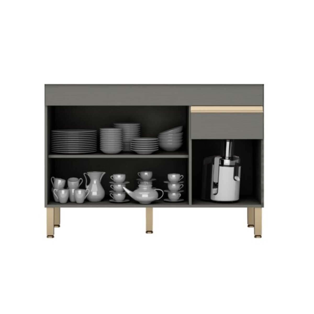 Bajo Mesada Cocina 3 Puertas + Cajón 120x85cm Gris- MDP-1
