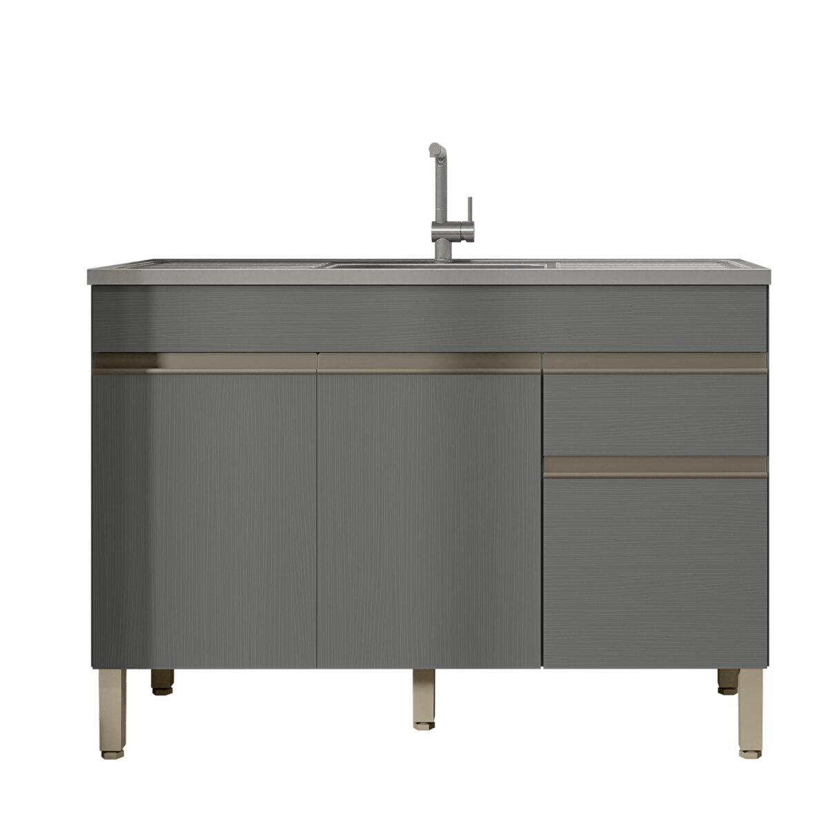 Bajo Mesada Cocina 3 Puertas + Cajón 120x85cm Gris- MDP-4