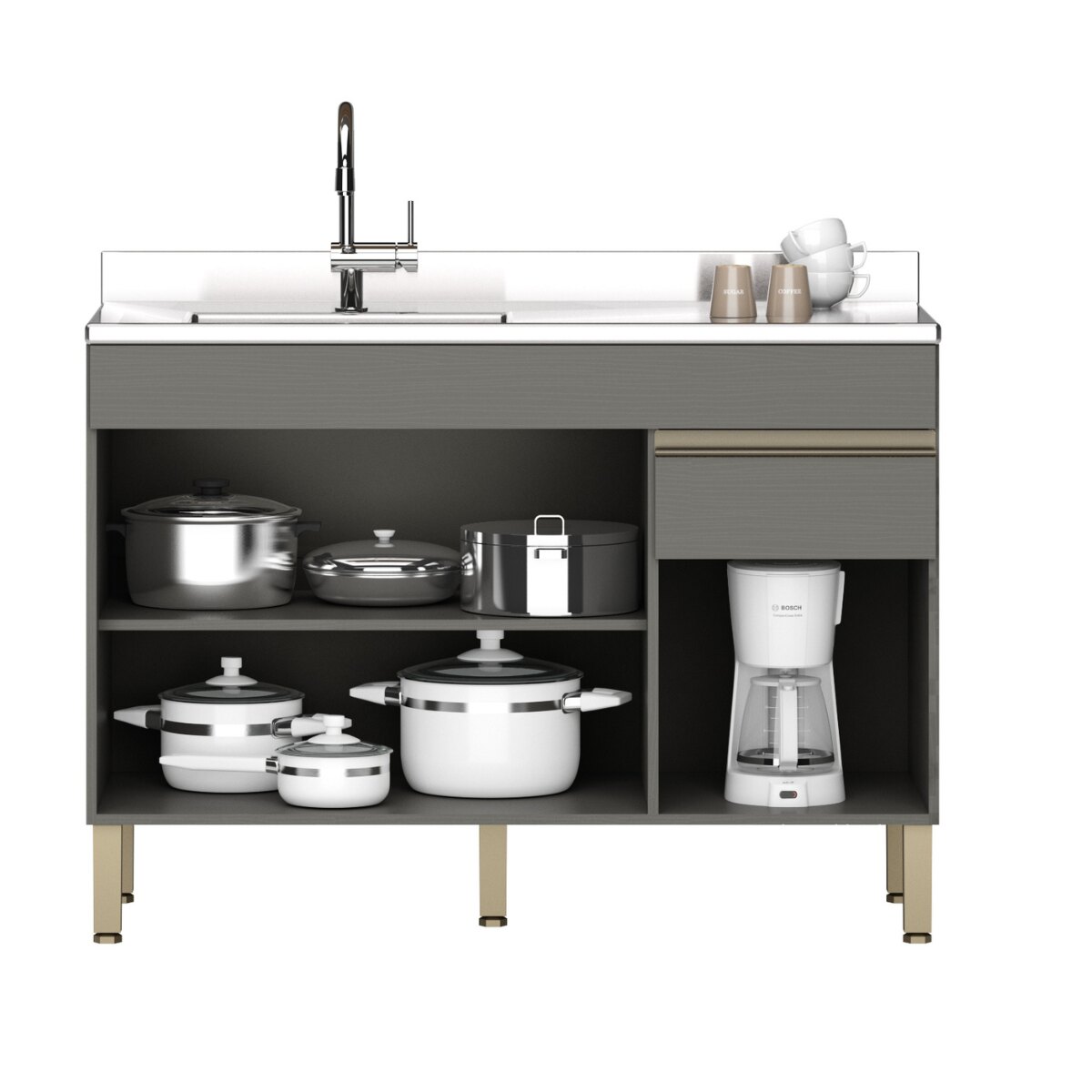 Bajo Mesada Cocina 3 Puertas + Cajón 120x85cm Gris- MDP-3