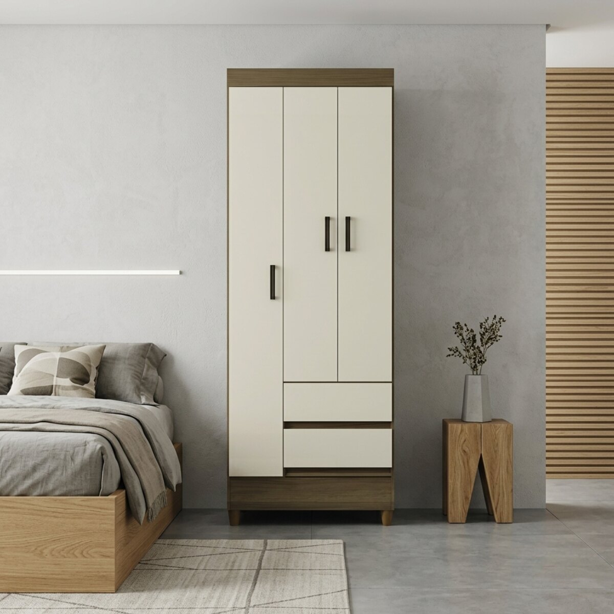 Placard de 3 puertas y 2 cajones Hyper Beige Santos Andira-4