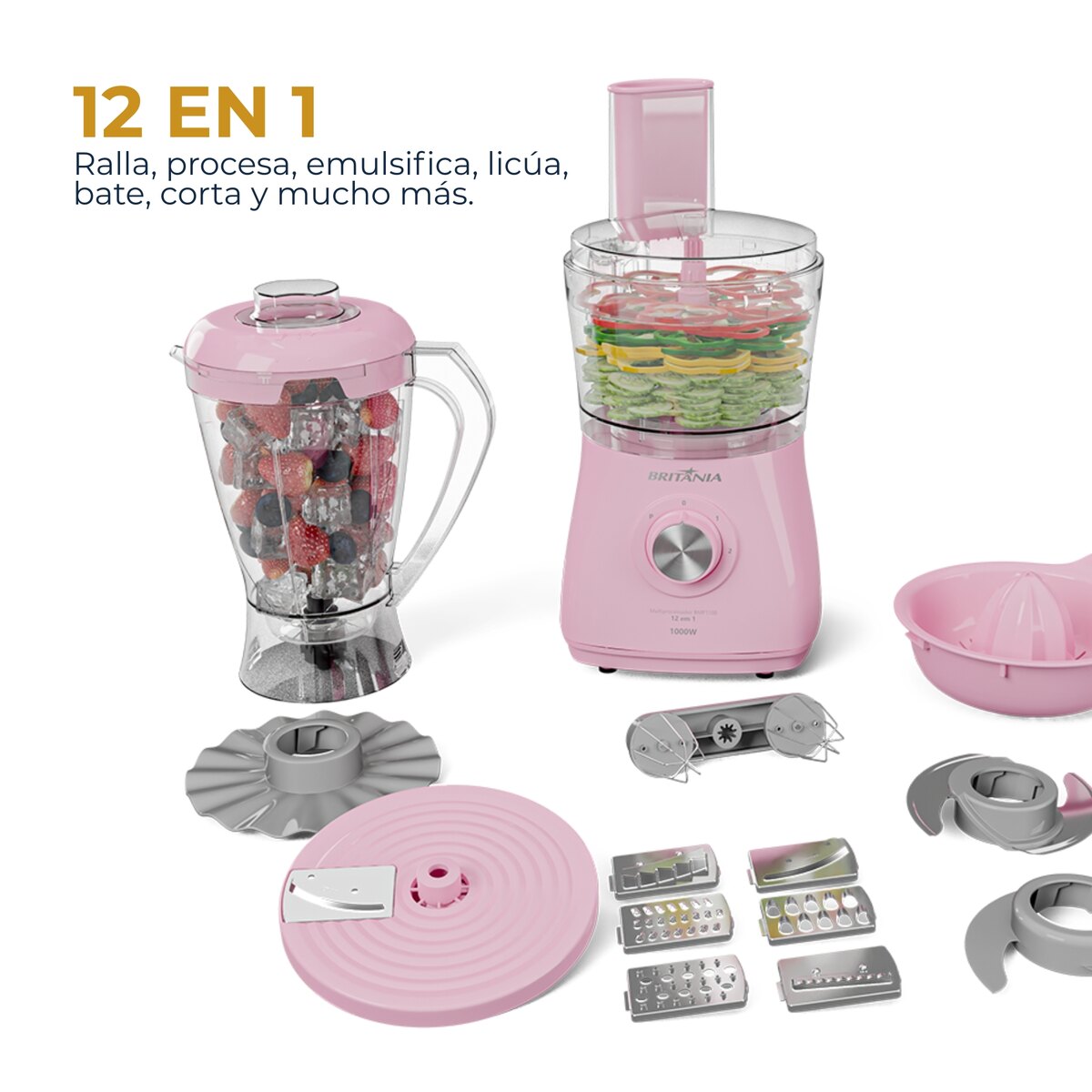 Multiprocesadora Britânia BMP1100RS 12 En 1 1000W Rosa-4