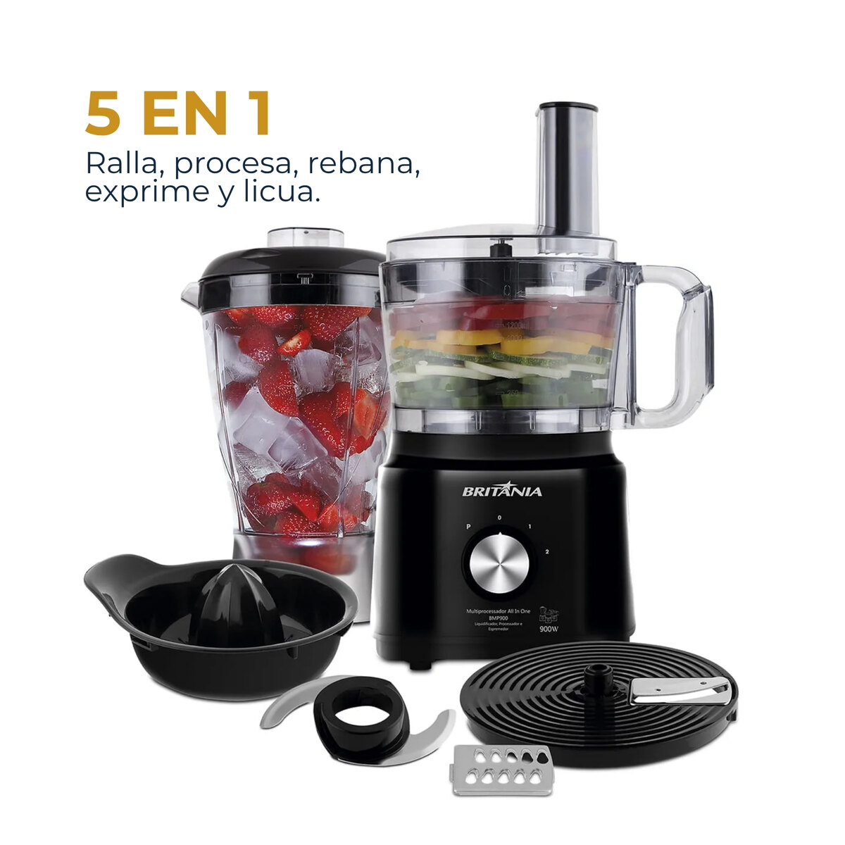 Multiprocesadora Britânia BMP900P 5 En 1 1000W Negra-4