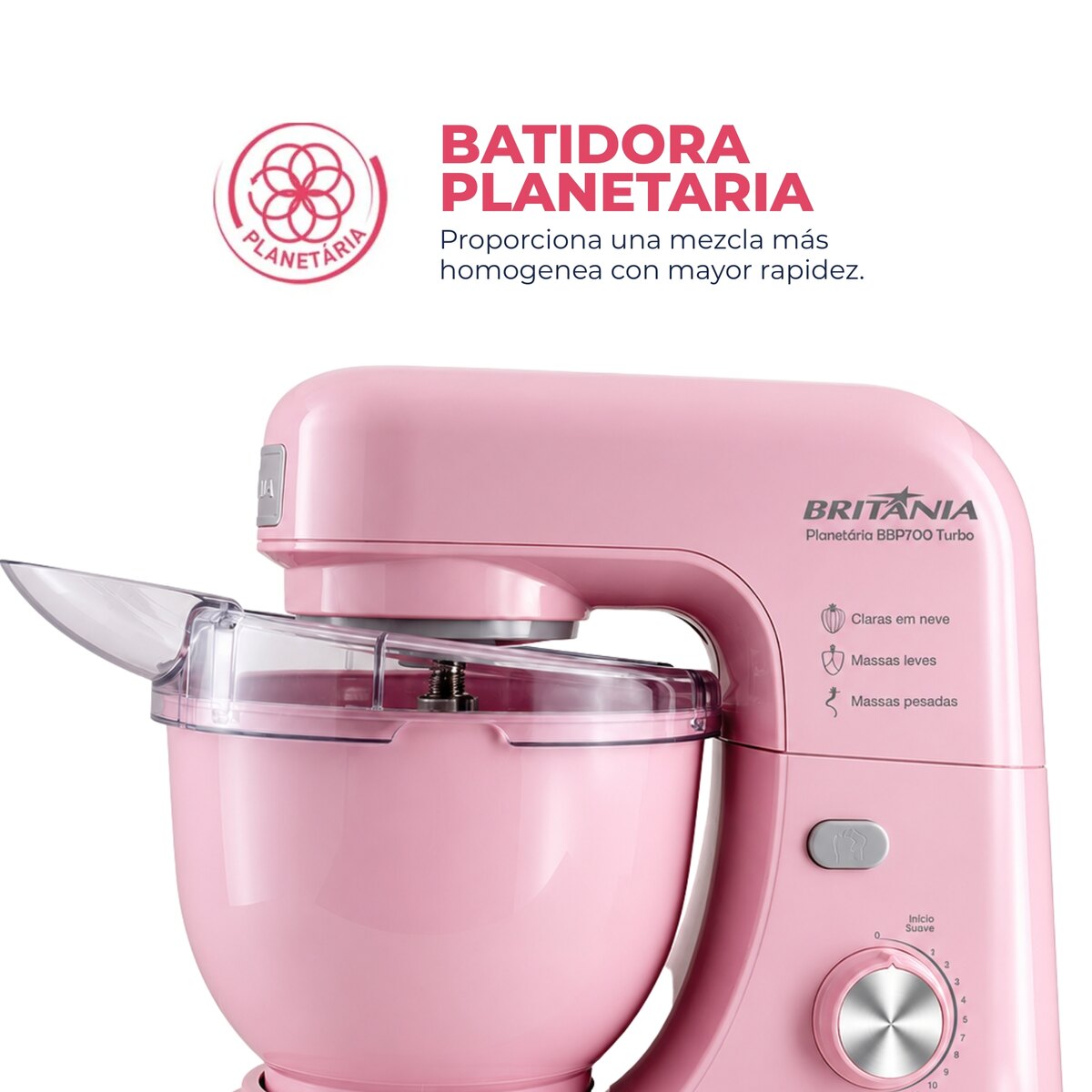 Batidora Planetaria Britânia BBP700RS 700W 4L Rosa-4