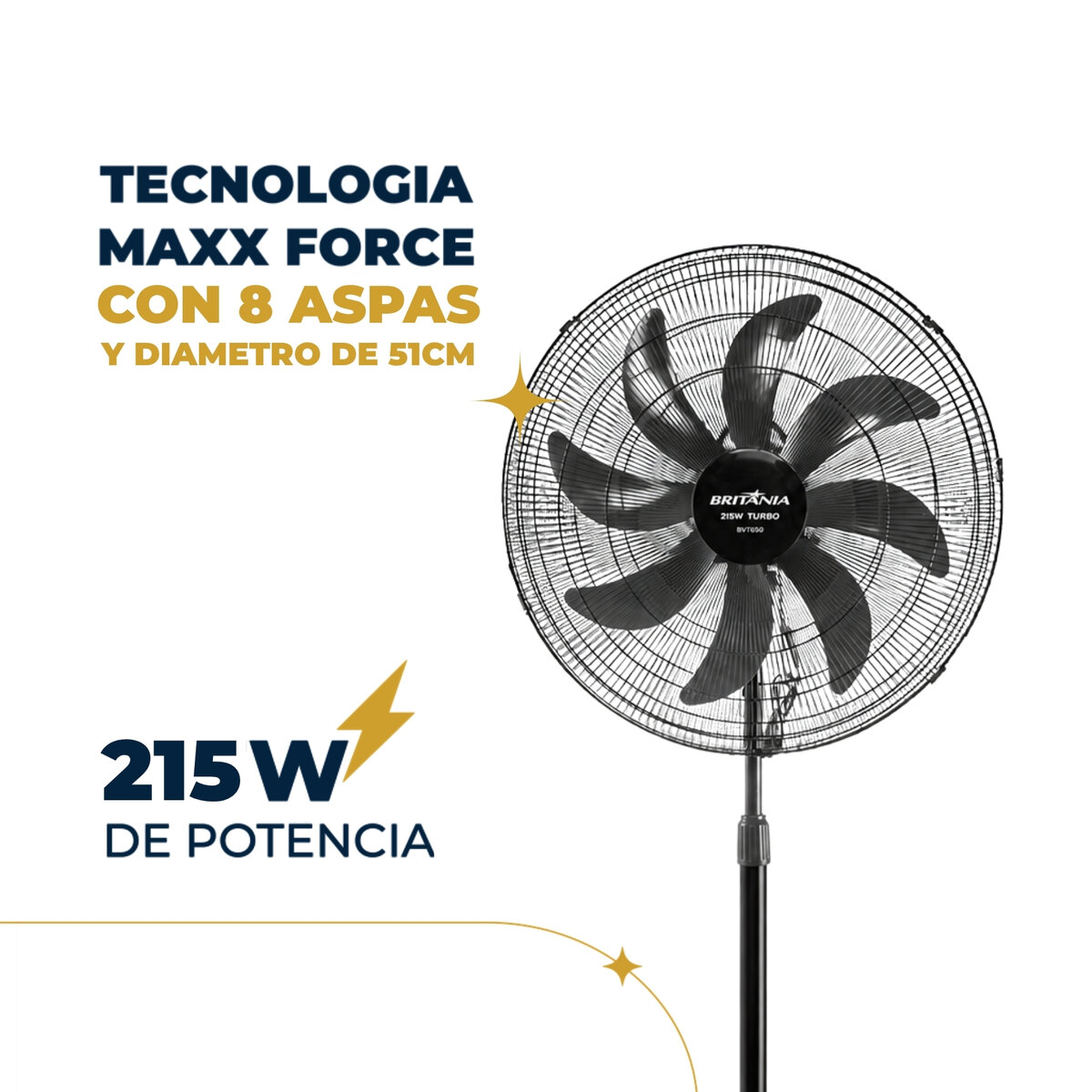 Ventilador de Pie Britânia BVT650 Maxx Force 215W 8 Aspas 24"-4