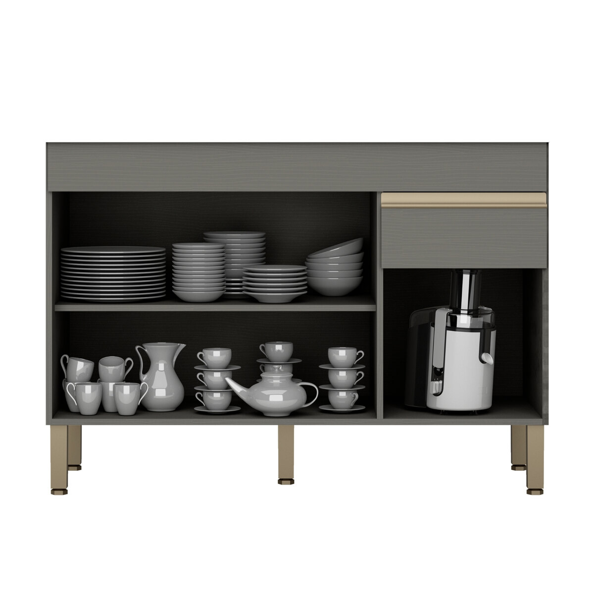 Bajo Mesada Cocina 3 Puertas + Cajón 120x85cm Gris- MDP-3