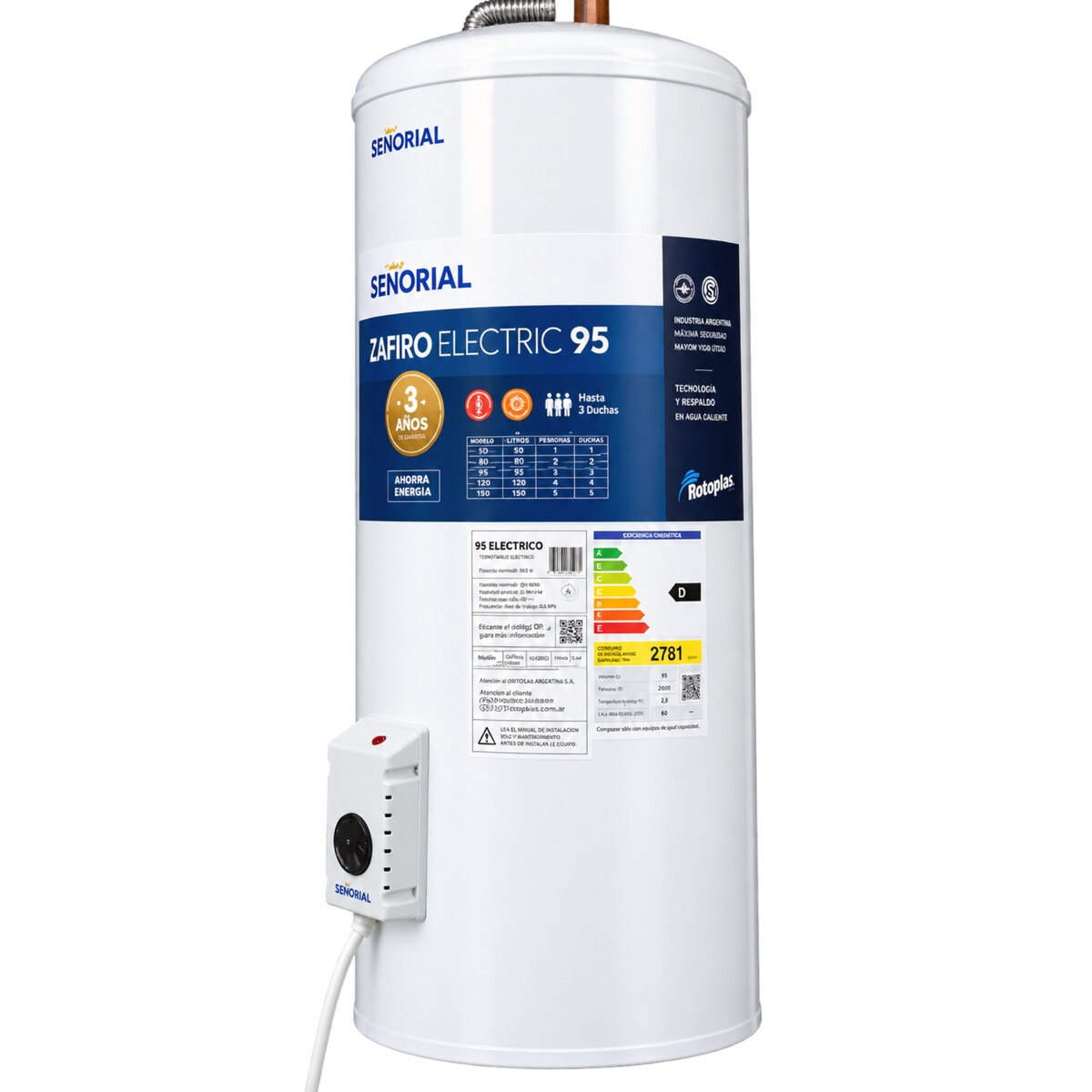 Termotanque Eléctrico Señorial Zafiro TESZ-95 95L Blanco-1