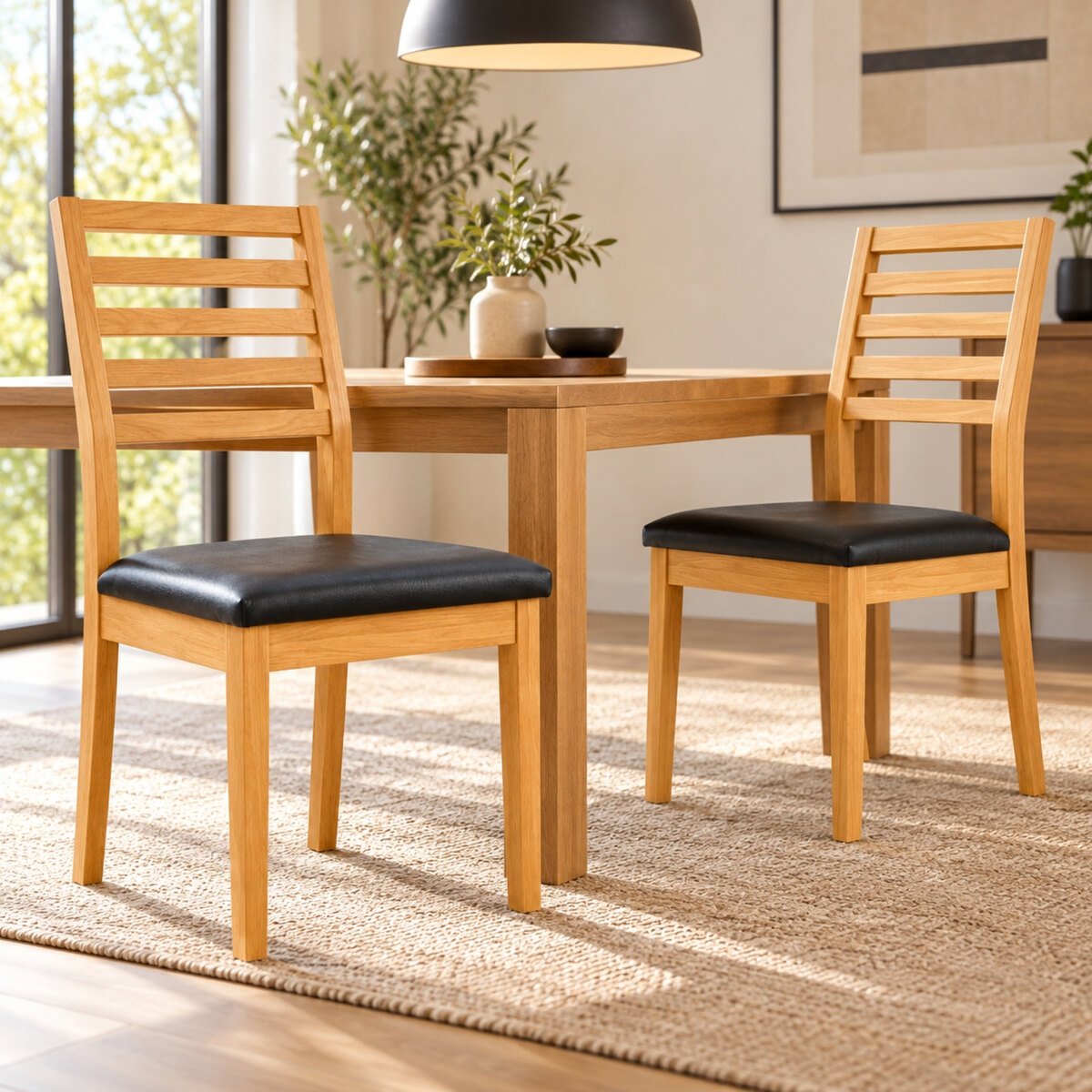 Sillas De Comedor Rogar Moderna Miel Negro Pack X2
