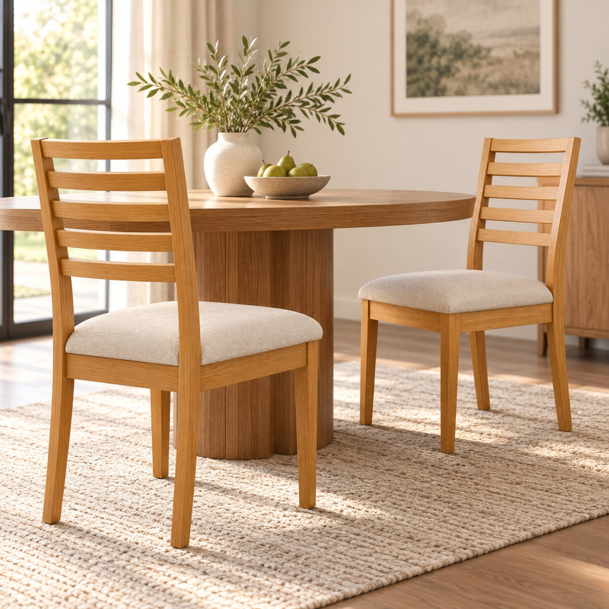 Sillas De Comedor Rogar Moderna Miel Beige Tapizadas X2