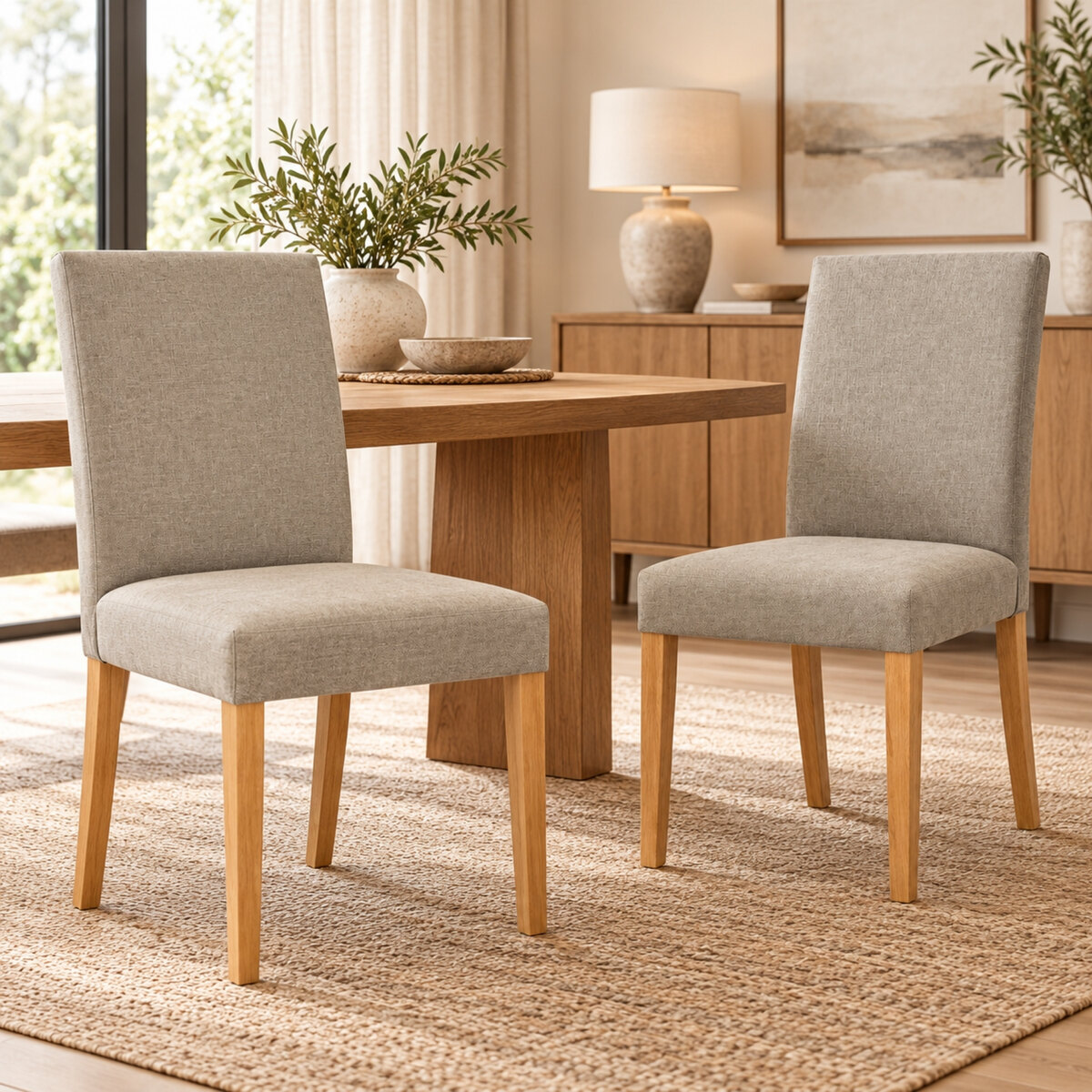 Sillas Comedor Rogar Ámbar Miel Chenille Beige Pack X2