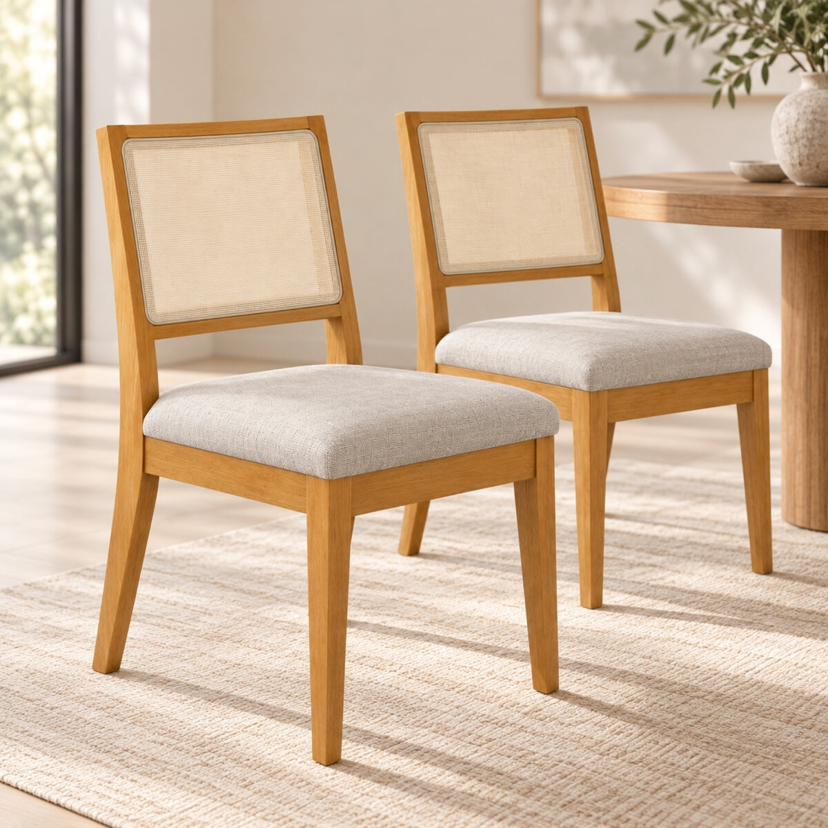Sillas De Comedor Defrance Relax Madera Miel Beige X2