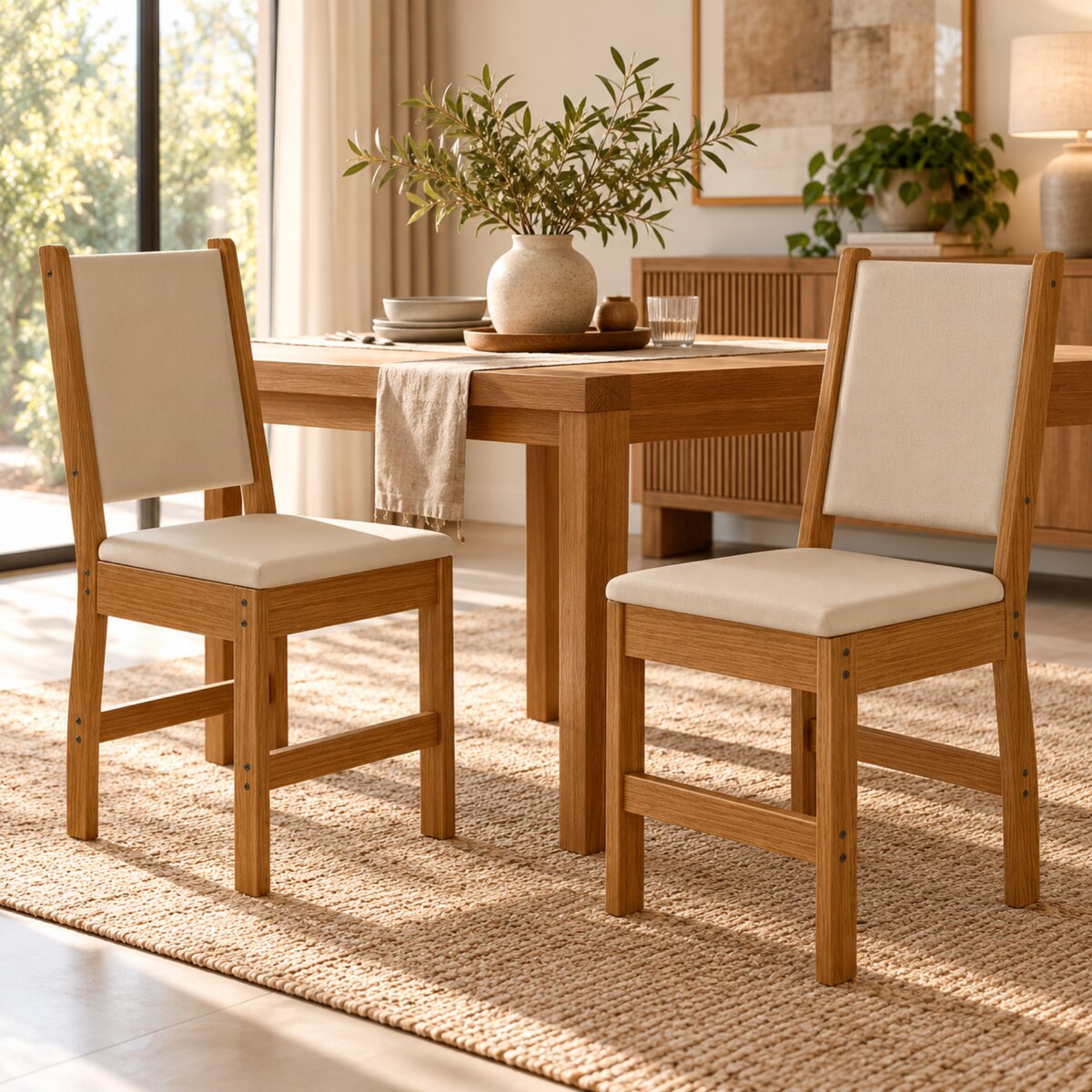Set 2 Sillas Comedor Poliman Clara Madera Natural Beige