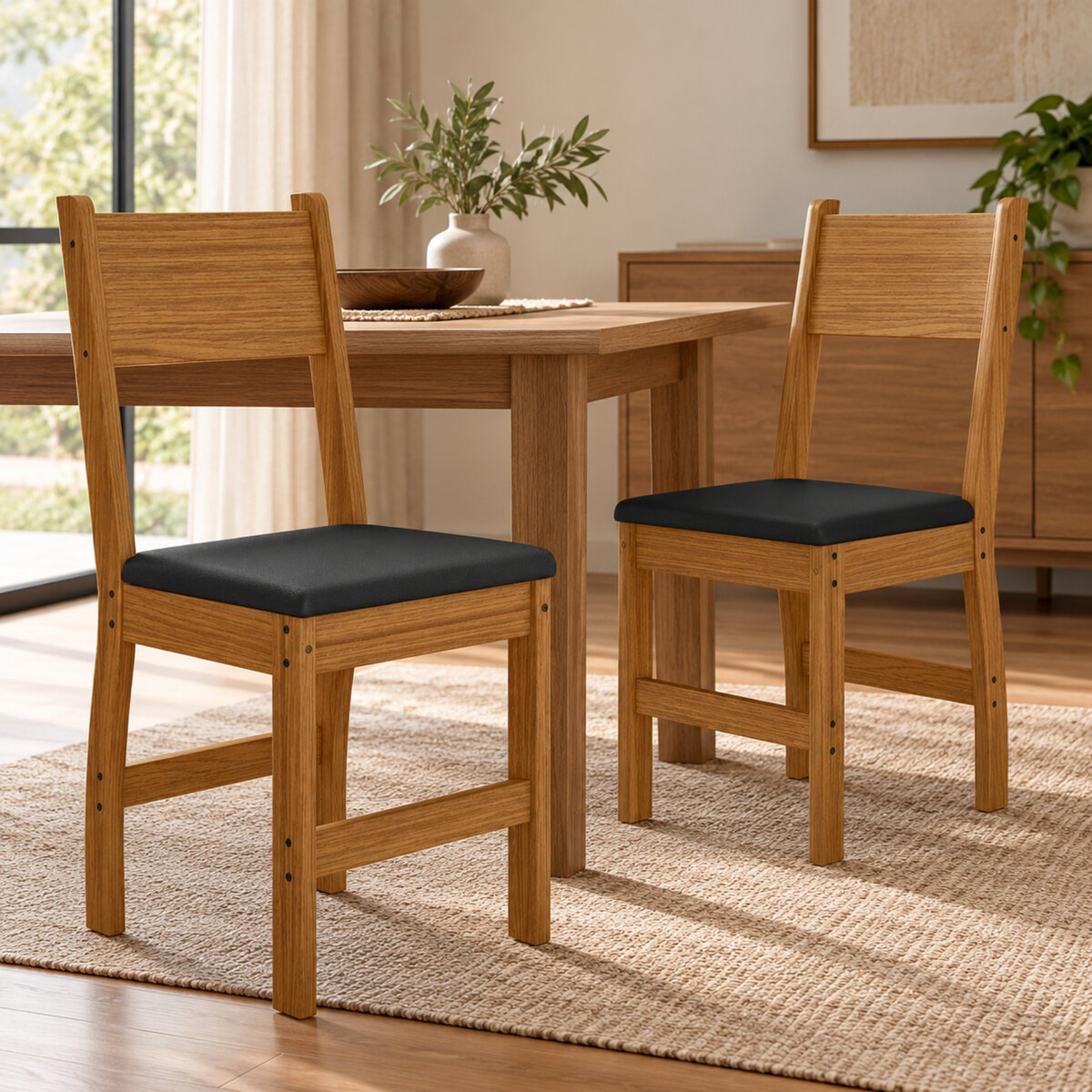 Set 2 Sillas Comedor Poliman Milano Madera Clara Negro