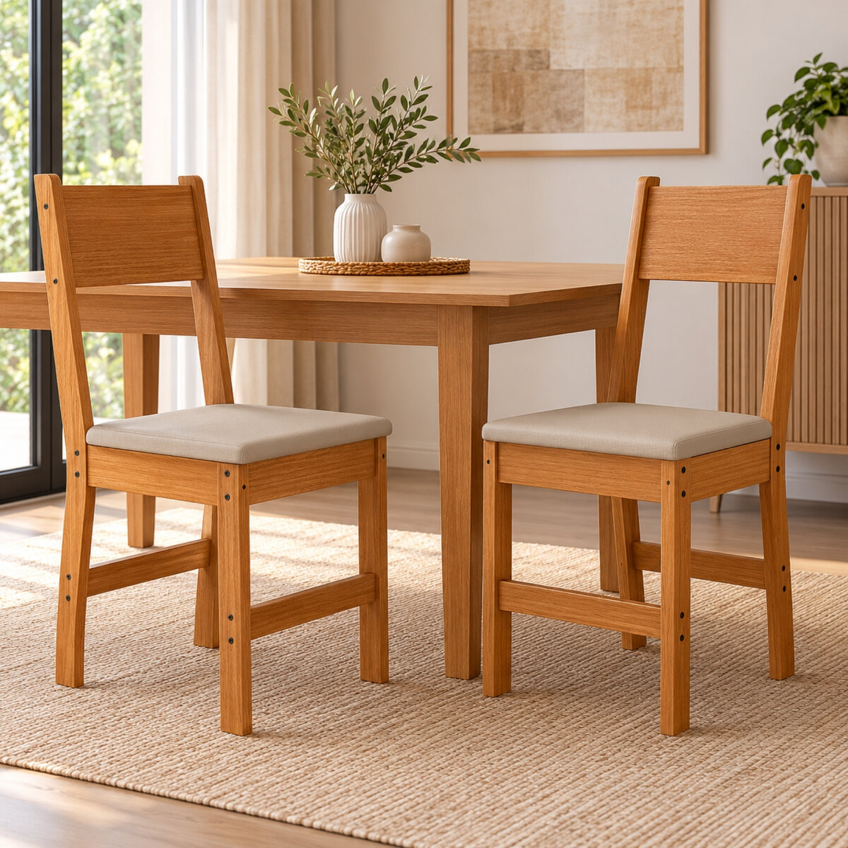 Set 2 Sillas Comedor Poliman Milano Madera Clara Beige