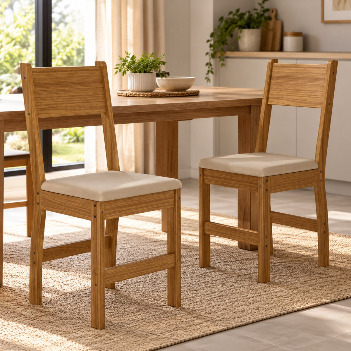 Set 2 Sillas Comedor Poliman Milano Madera Natural Beige